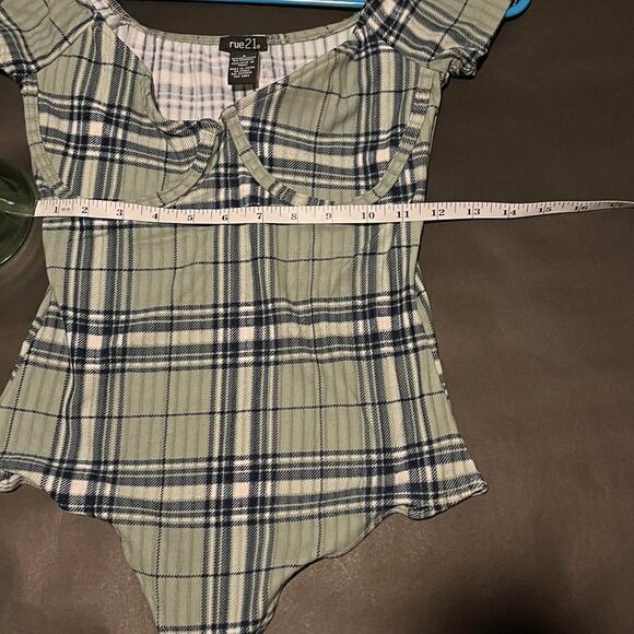 RUE 21 Small Green Plaid Corset Bodysuit Thong Snaps NWT - Picture 10 of 10
